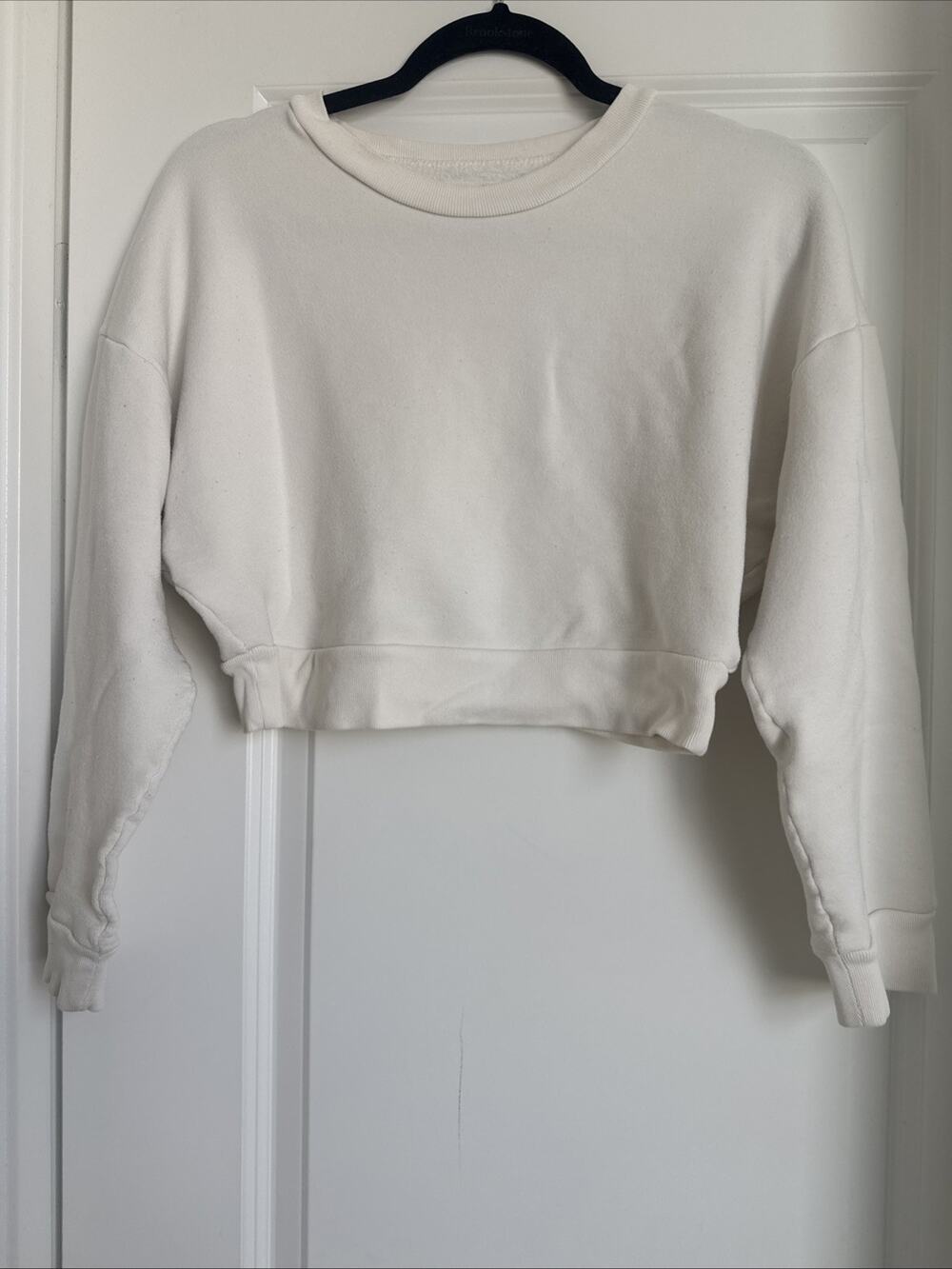 REFORMATION WHITE TERRY COTTON CROP CREW NECK SWEATSHIRT Size Small